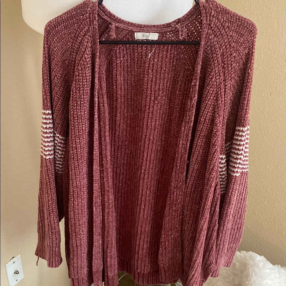 Women's Burgundy Open-Front Sweater
